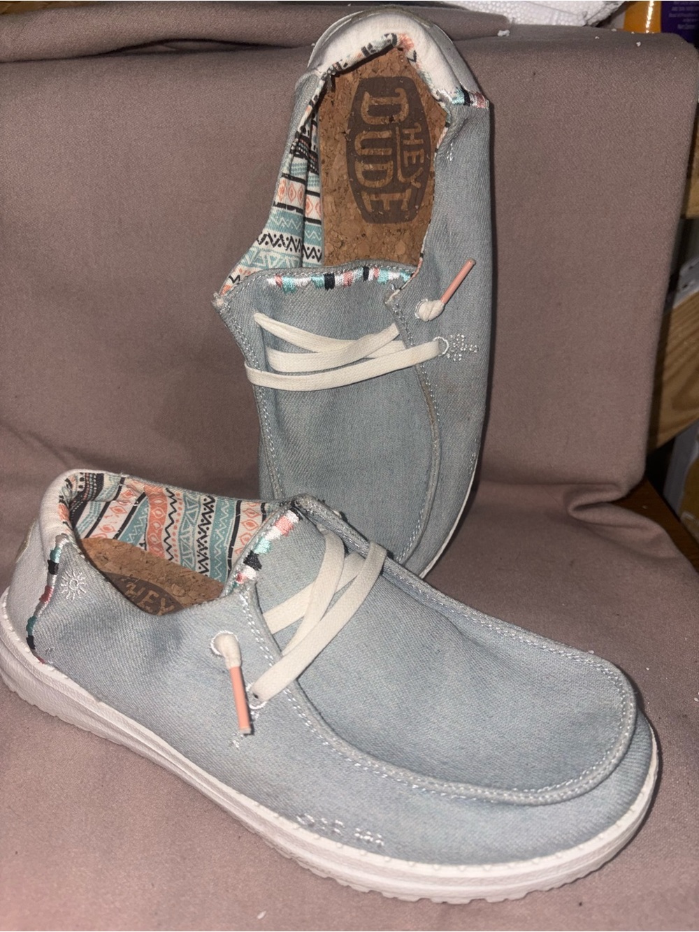 Hey Dude women’s WendyBoho  Light Denim Casual Shoes